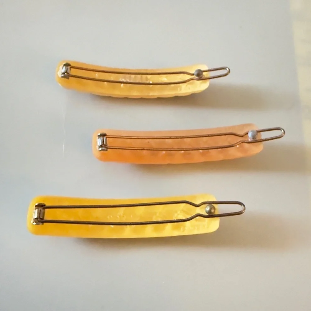 Set of 3 1960’s Vintage French Barrettes‎ with Wire Clasps, Deadstock